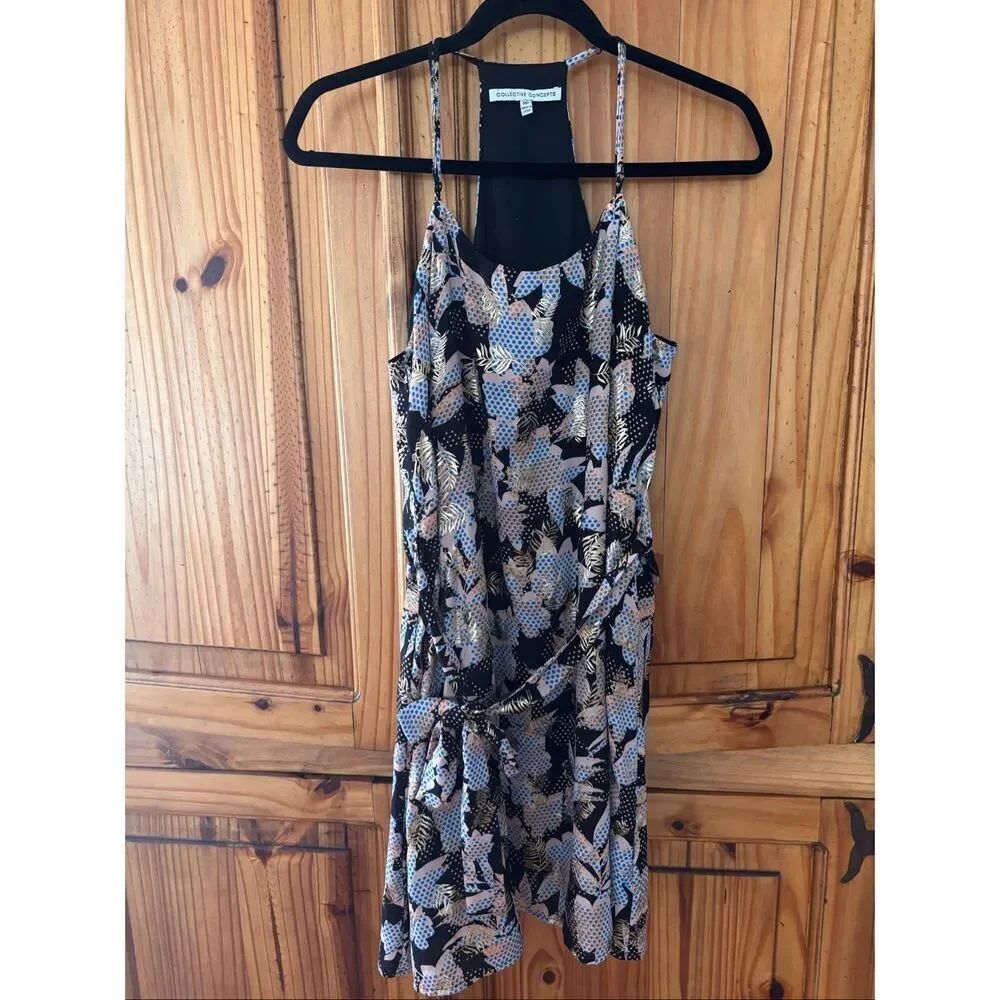 Collective Concepts Floral Print Dress with Metallic Ferns